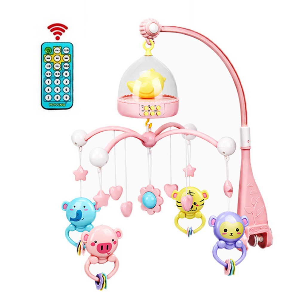 Hot 0 12 Months Baby Remote Control Rotating Musical Crib Mobile