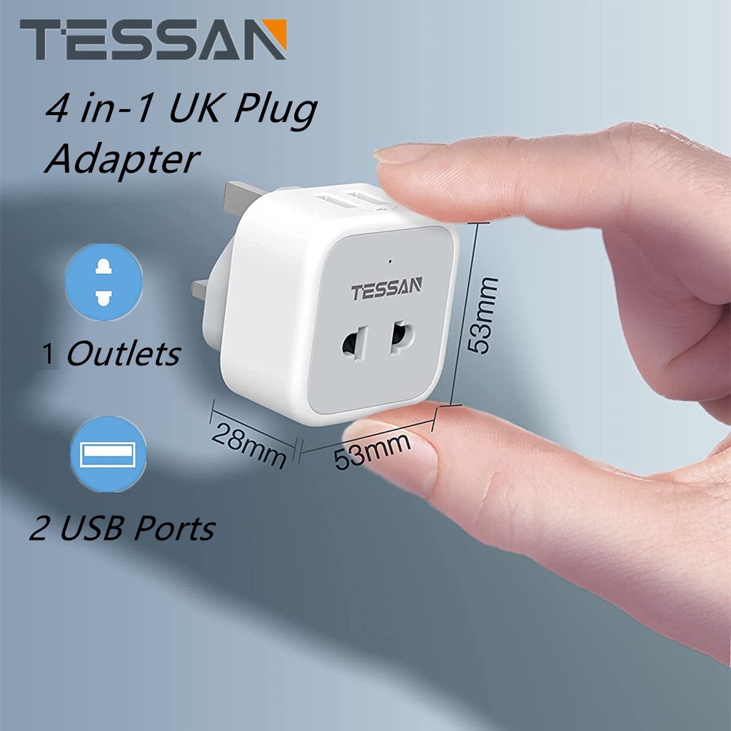 TESSAN TS264 Power Extension Shaver Plug Adaptor UK, 2 Pin to 3 Pin