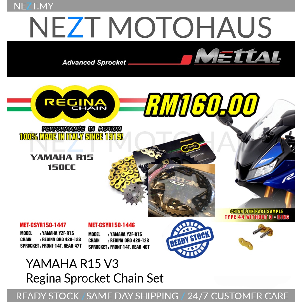 Shop Malaysia Yamaha R15 V3 Mt15 Regina Sprocket Chain Set Oro 428 Front 14t Rear 46 47 48 Shopee Singapore