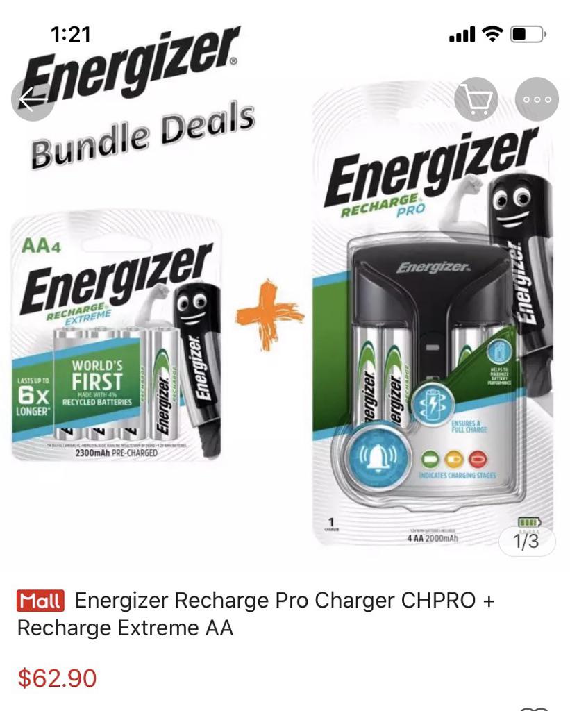 Energizer Recharge Pro Charger CHPRO + Recharge Extreme AA (4pcs