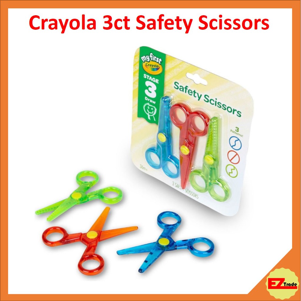 Crayola Safety Scissors Pack of 3 Red, Green, Blue Straight, Wavy