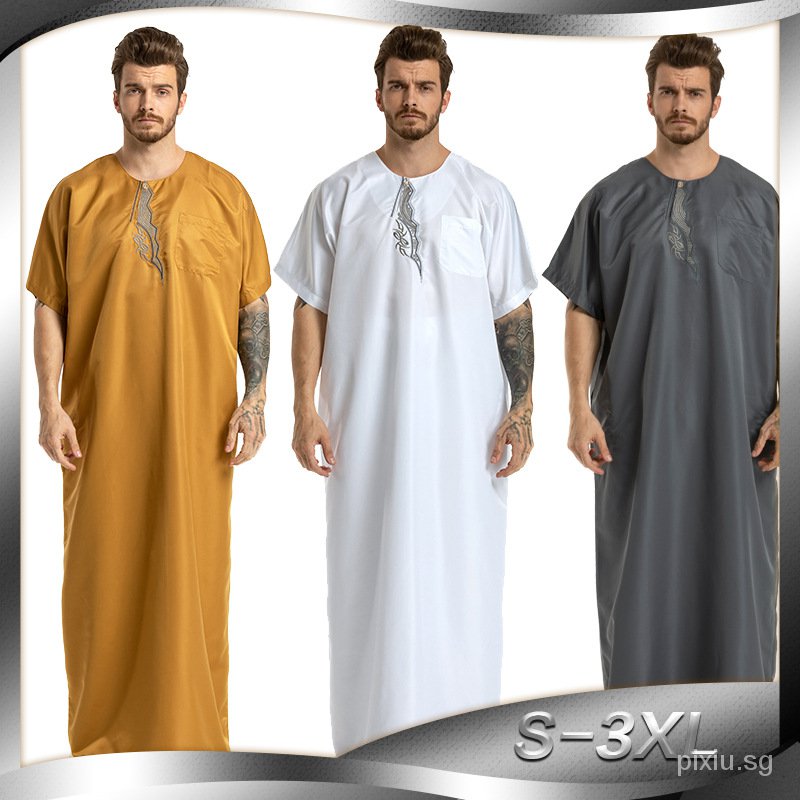 S 3xl New Jubah Lelaki Jubah Hubaib Lengan Panjang Baju Kurung Embroidered Muslim Robe Ljby Shopee Singapore