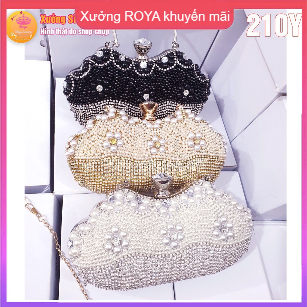 Quà tặng mẹ 20 10 ví nữ cầm tay đính đá pha lê sành điệu sang trọng