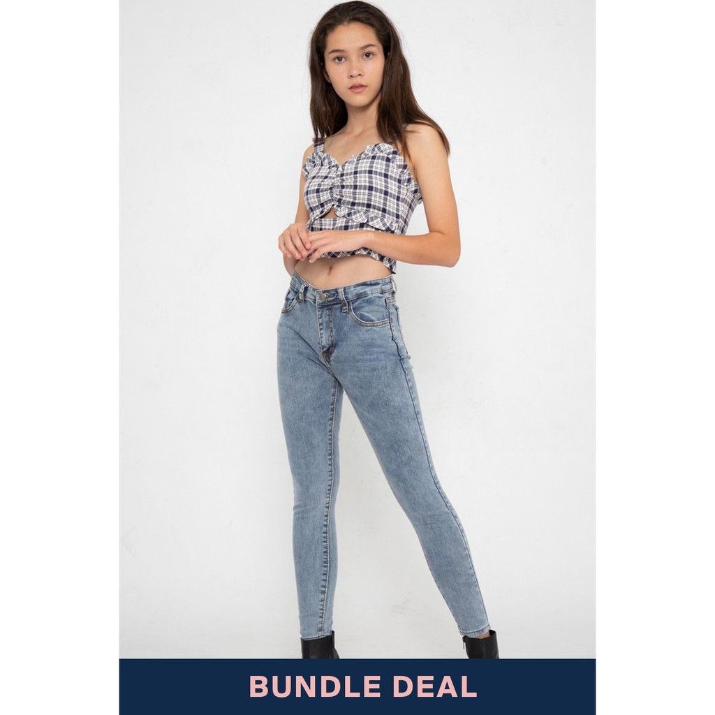 gingham skinny jeans