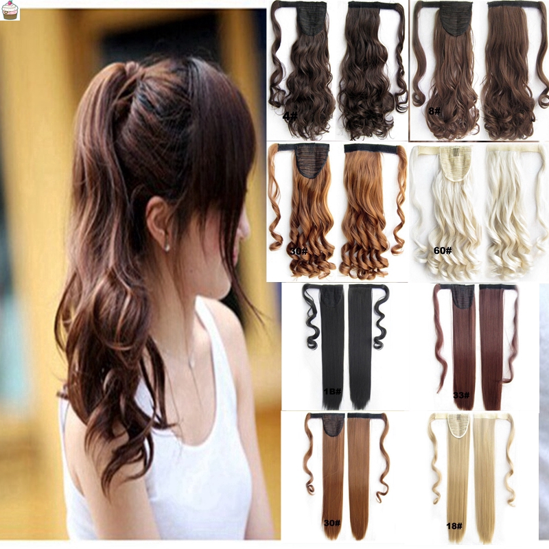 Womens Long Straight Curly Ponytail Wigs Clip In Hair Extensions