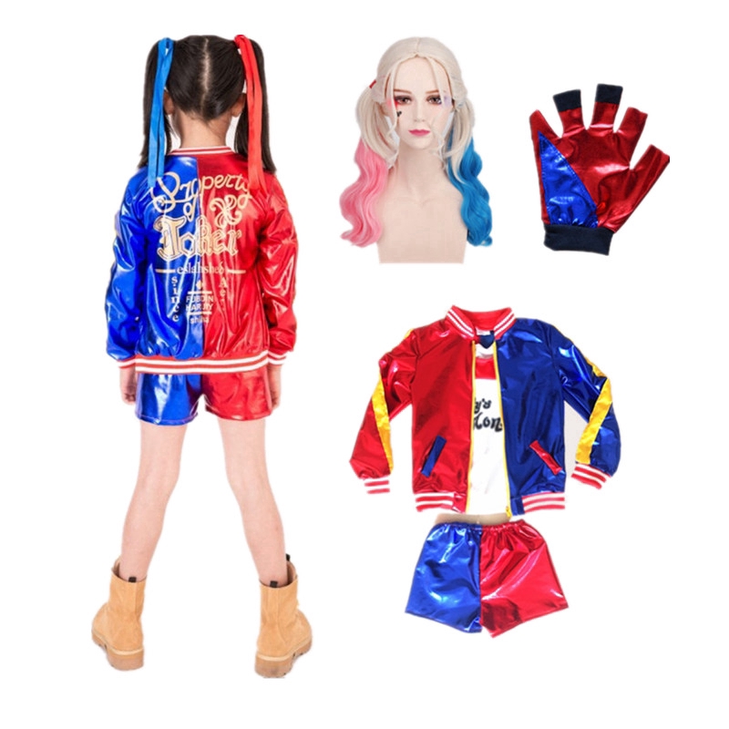 24hrs Ship Out Kids Girls Harley Quinn Joker Costume Suicide Squad Cosplay Costumes Carnival Jacket Wig Sets For Children Shopee Singapore