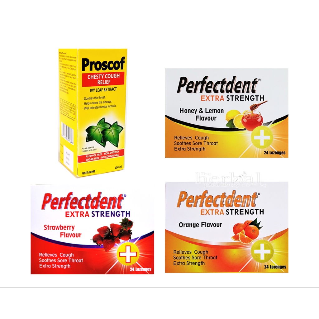 [Bundle of 2] Proscof Chesty Cough Relief 100ml / Perfectdent Lozenges