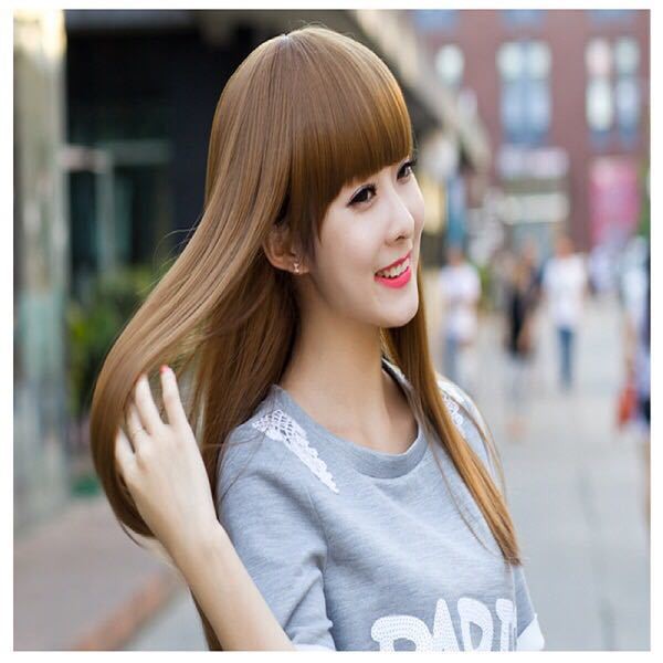 ♂▫▻Wig Full Female Realistic Medium Length Straight Hair jiafa Korean  Fashion Qi Liu Hai Set Real Shot New | Shopee Singapore