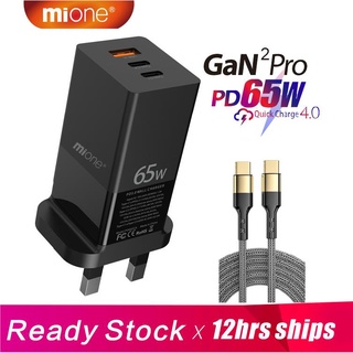 Mione 65W GaN 2 Pro Charger USB C Laptop Charger Type C Adapter UK Plug Desktop PD Fast charge Quick Charge 4.0 QC 3.0 USB C to Type C cable 60W 100W Cable Notebook