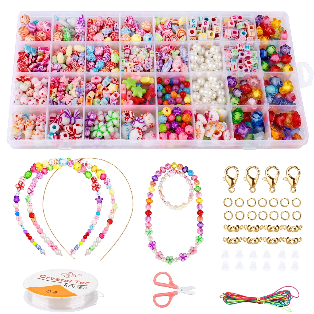 Girls Make your own Jewellery Bracelet Set colour Beads & Alphabet Art Craft 