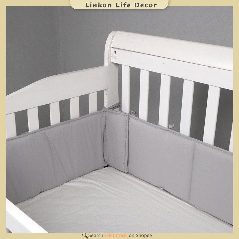 Crib Safety Guard Pad with Thick Padding Grey Breathable Crib Liner Pad for Baby Nursery Crib Liner Protector for Boys Girls 