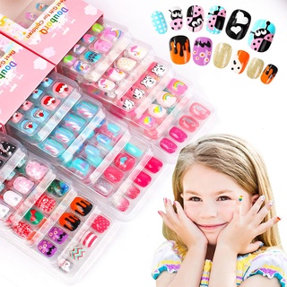 24Pcs Candy Child Nail Tips Kids False Nail Girls Cartoon Press on Nails Colorful Festival Full Cover Nails Cute Manicure Tools