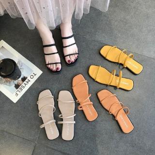 Image of Korean Thin Belt Strap Slippers Ins Fashion Non-slip Selipar Sandal
