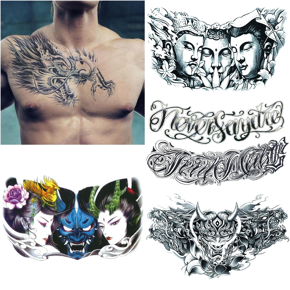 Temporary Tattoos For Men Shoulder Tattoos Large Chest Body Sexy Tattoo  Sticker Waterproof Tatoo Fake Boys Make Up Arm Pattern | Shopee Singapore