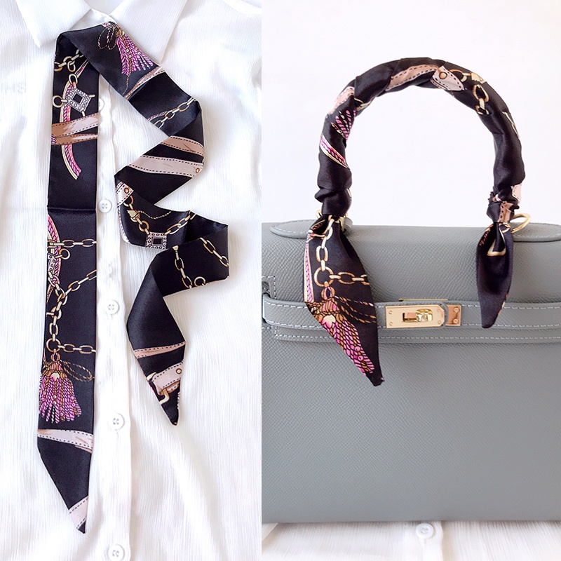 Image of Luxury Woman Skinny Silk Scarf 90cm*4cm Long Hair Strip Silk Ribbon Small Neck Scarves Fashion Bag Handle Ribbon Scarf Kerchief Ladies Tie #1