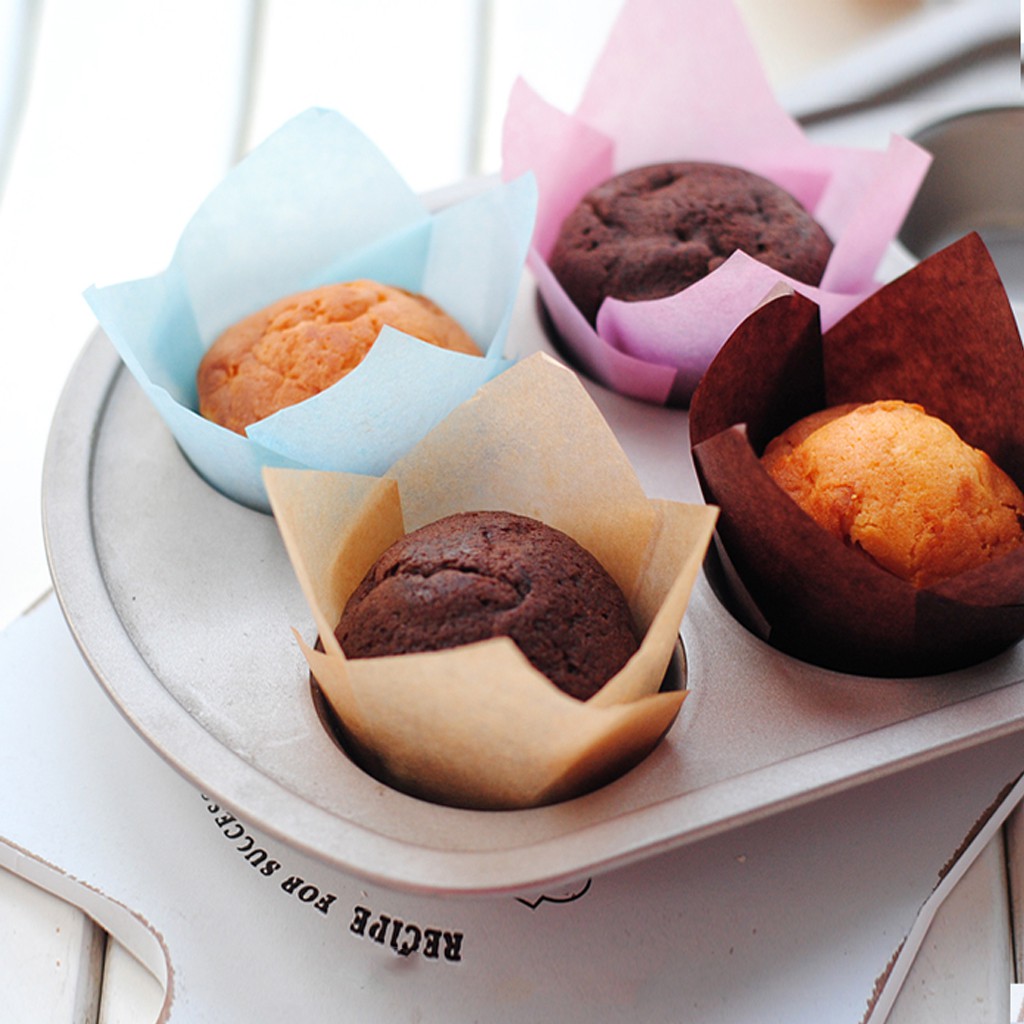 50pcs//lot Solid Wrapper Liners Cup Muffin Tulip Case Cake Paper Baking Cupcake