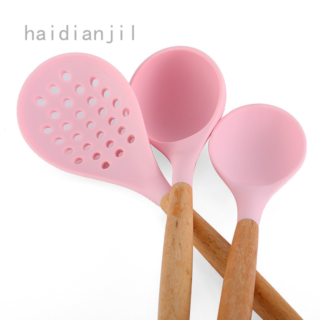 Silicone Wooden Handle Kitchenware Nordic Pink 11 Piece Set 12 Piece Set Non Stick Cookware Cooking Tool Storage Bucket Shopee Singapore