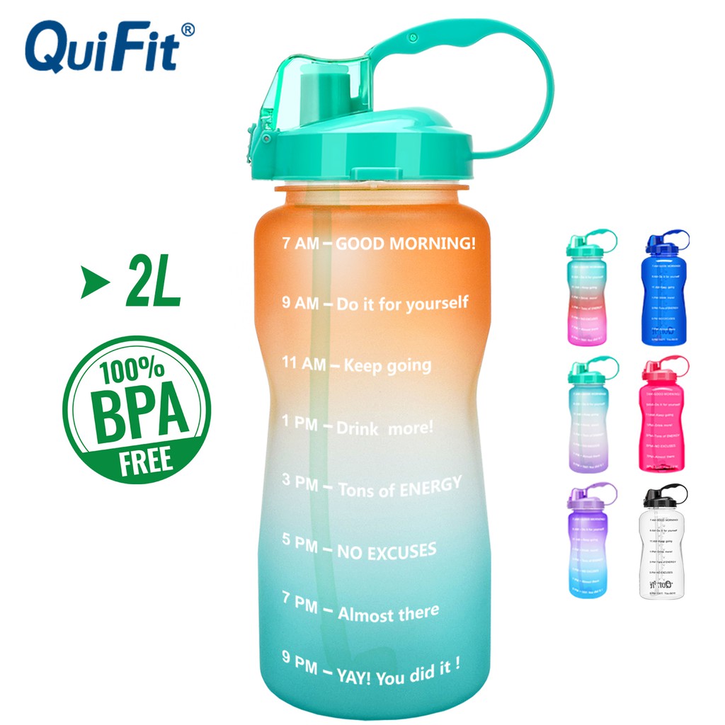 Quifit 20l64oz Gallon Sport Water Bottle With Drinking Straw And Motivational Time Marker Bpa 6918