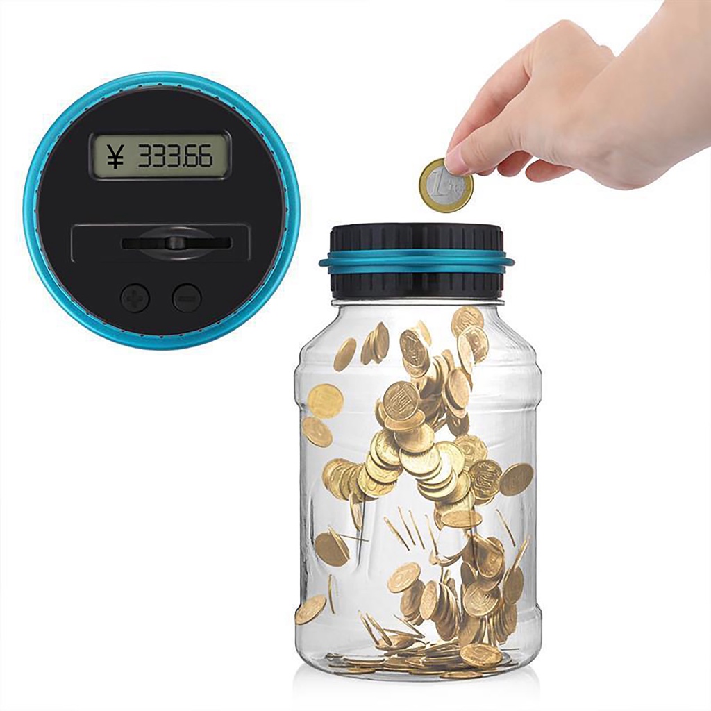 Color : BLUE-BLACK, Edition : Dollors Digital LCD Coin Counting Money Box Pigggy Bank Saving Pot Jar Kids Gift 