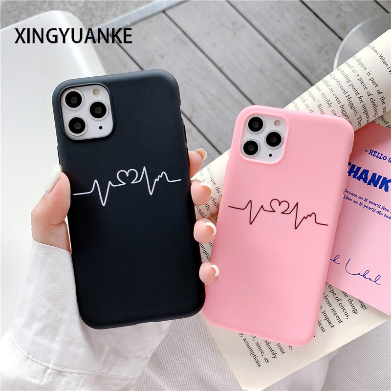 Cute Couple Love Heart ECG Phone Casing Samsung Galaxy S20 FE S20 S10 ...