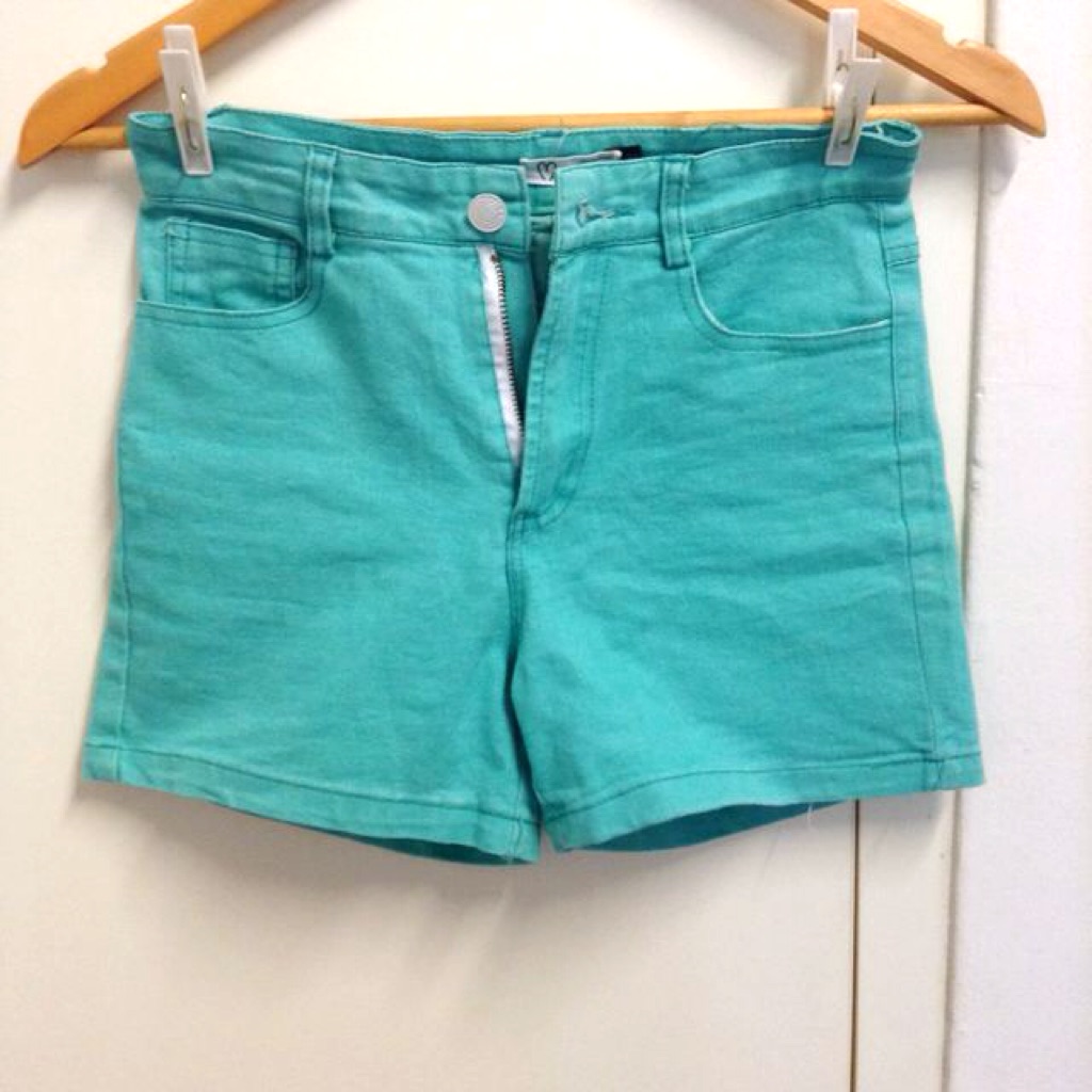 teal denim shorts
