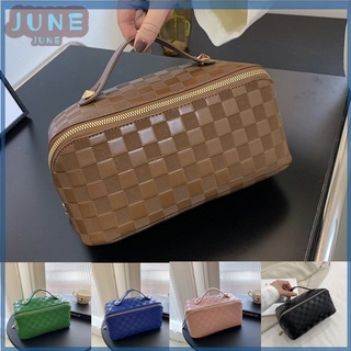 Plaid Pillow Makeup Bag Large Capacity Travel PU Cosmetic Bag Organizer 2022 New Style Leather Ins Women Portable Waterproof Beauty Bag Pouch Toiletry Storage Handbag