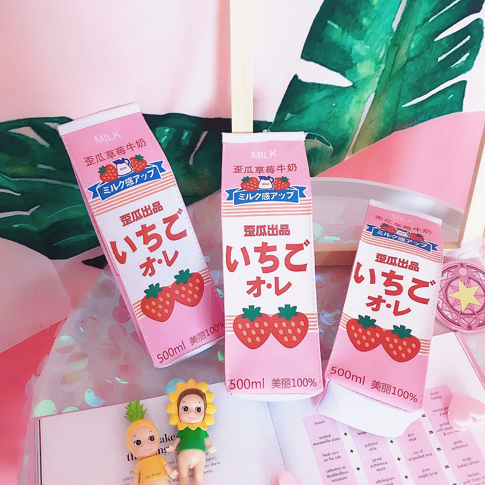 Cute Girl Bag Japanese Fashion Girl Heart Strawberry Milk Pencil Case Shopee Singapore - strawberry milk bag roblox