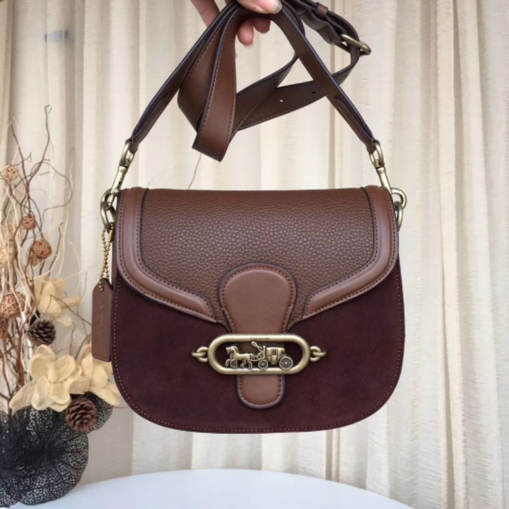 Coach f31113 elle saddle bag/women bag/sling bag/cow leather/ authentic( brown) | Shopee Singapore