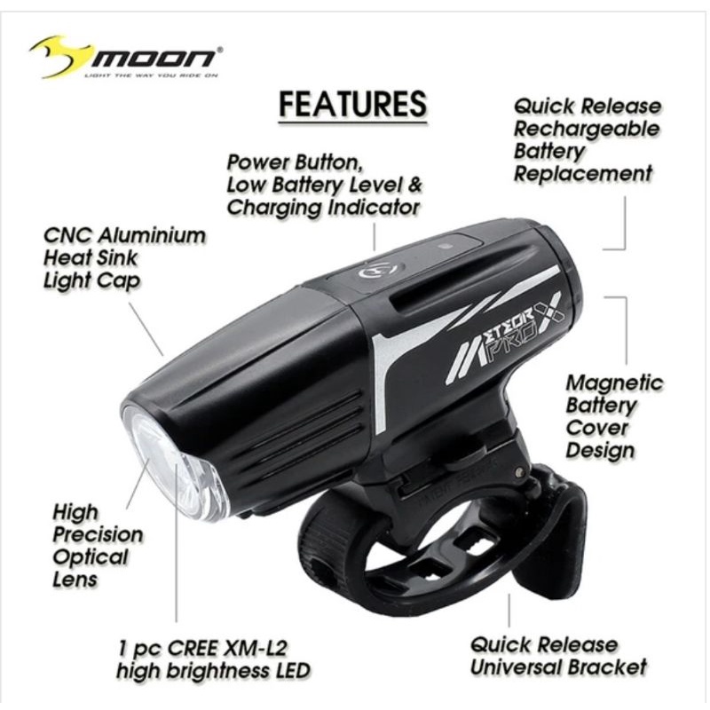 メーカー直売 MOON ムーン METEOR-X AUTO PRO フロントライト 600ルーメン LED USB充電式  somaticaeducar.com.br