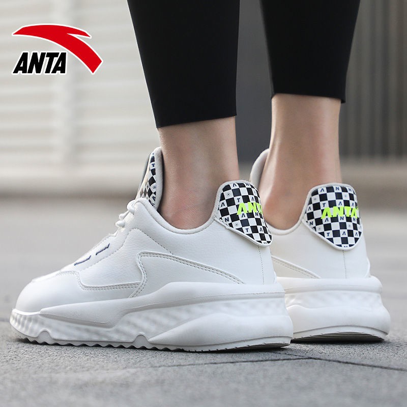 ♟Anta women s shoes running white 2021 spring lightweight leather surface waterproof authentic