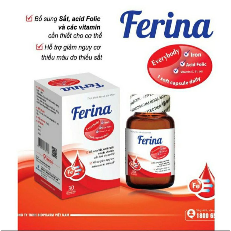 Genuine Ferina 30 Capsules Bottle Iron Supplement Folic Acid And Vitamins Helping To Reduce The Risk Of Iron Deficiency Anemia Shopee Singapore