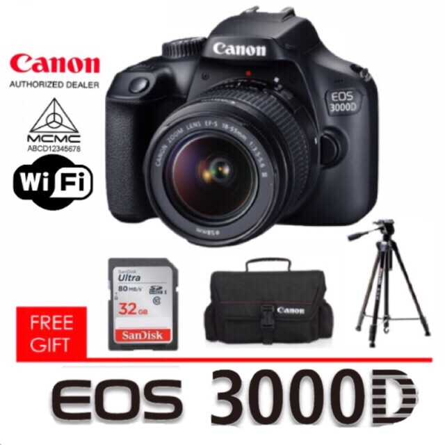 Canon Eos 3000d Kit 18 55mm Iii 100 Original Set Eos 3000d Wifi Dslr Camera Shopee Singapore