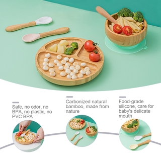 Baby Tableware Five Colors Bamboo Bowl Spoon Plate with Suction Cup Strong Adsorption Force Safe and Healthy Baby Tableware #2