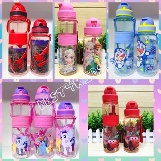 [SG LOCAL STOCK] Children Feeding Drinking Water Bottle Kids Bottle with Straw Long Strap Avenger Frozen Pony McQueen