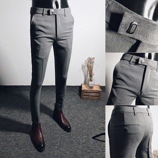[Ready Stock] Trousers Men's Slim-Fit Korean Style Western Ankle-Length Pants Small Feet Suit Business Casual