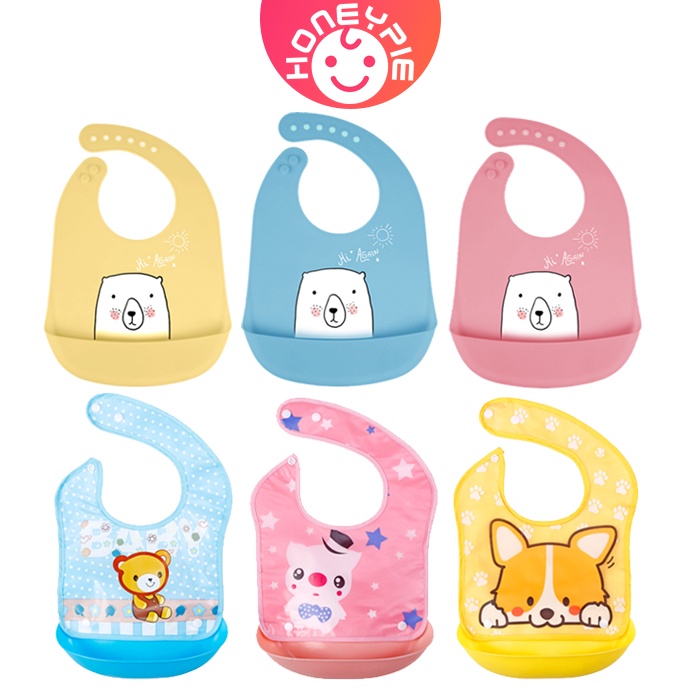 Silicone Bib Children Eating Rice Pocket Waterproof Three-Dimensional Food Saliva Oil-Proof Towel [Honey Pie]