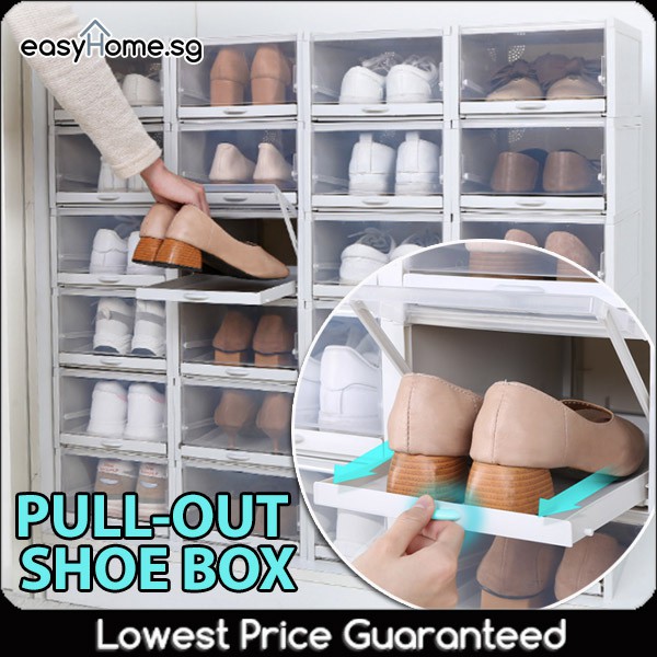 Bundle Of 3 Pullout Shoe Box Storage Drawer Rack Organiser Stackable Cabinet Sturdy Hard Plastic Shopee Singapore