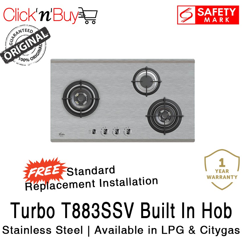 Turbo T883SSV Built In Hob. 88cm, 3 Burner Hob. With Safety Valve