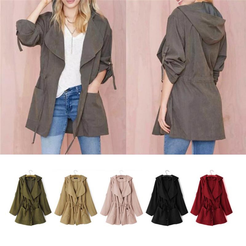 Women Warm Collar Hooded Long Coat Jacket Denim Trench Parka Outwear Jacket