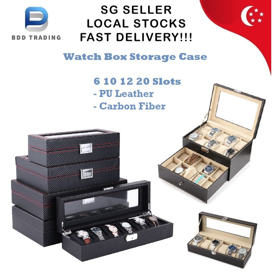 👍CHEAPEST!!!👍 Watch Box Storage Case PU Leather Accessories Glass Top