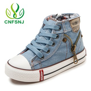 new Canvas zip kid Shoes Boys Sneakers Girls Jeans Denim Flat high help causal shoes 25-37 #0