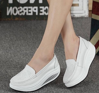 Image of thu nhỏ PU Leather White Nurse Shoes Women Work Wedges Platform Shoes #3