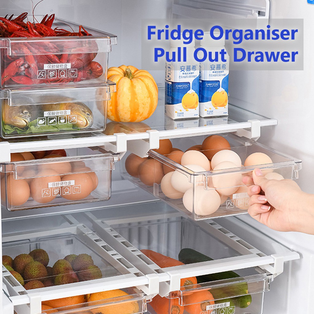 Fridge Drawer Organizer 4 Pack Retractable Refrigerator Storage Box