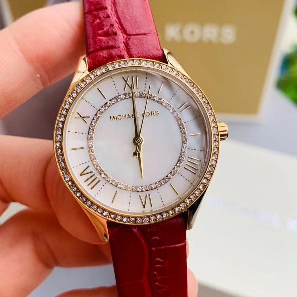 michael kors red leather watch