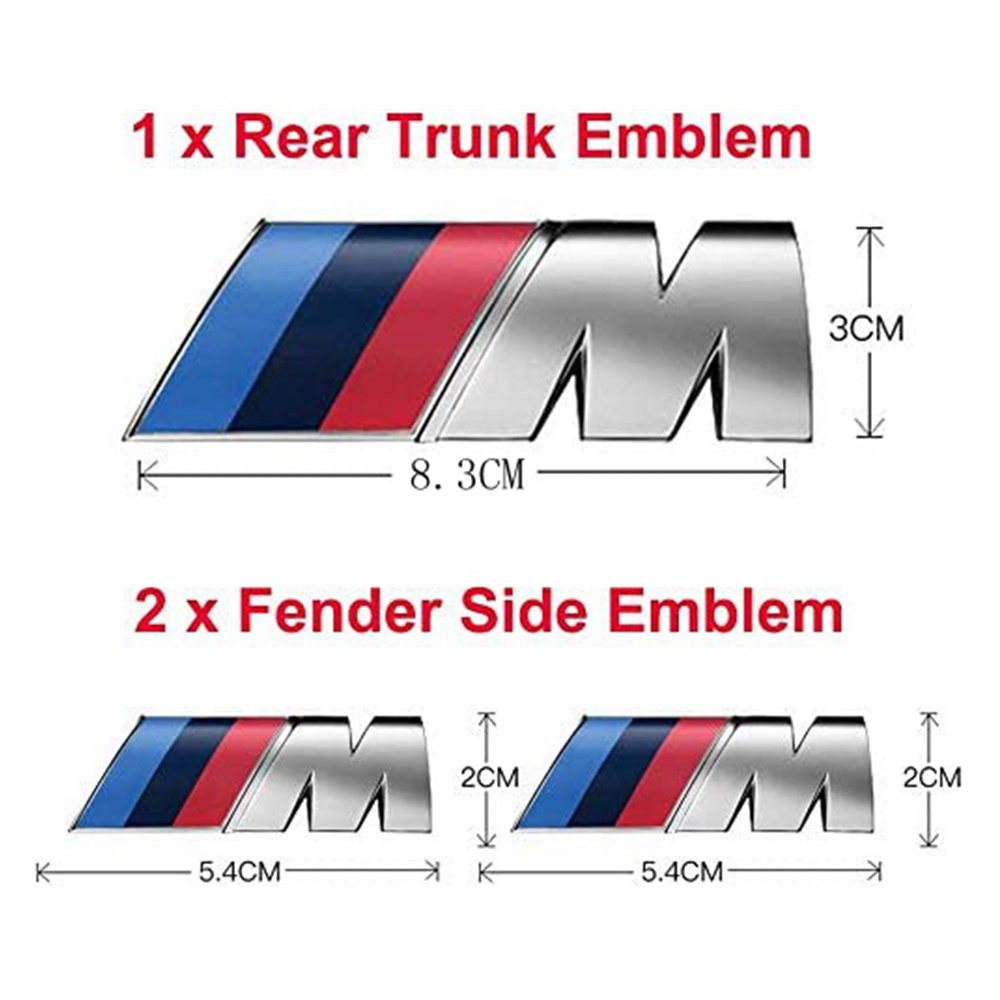 3 Pcs BMW M Logo Emblem Badge For Trunk And Fenders M Sport Badge 3D Decal 
