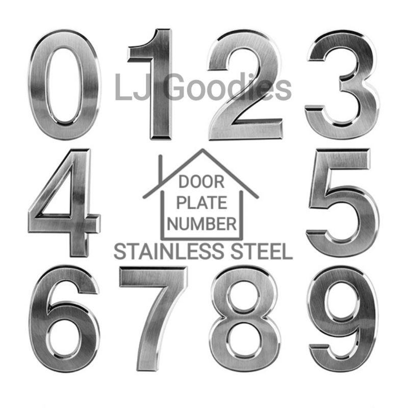 8cm solid stainless steel house door address number digit plate/ nombor rumah alamat pintu / home deco sign number不锈钢门牌号