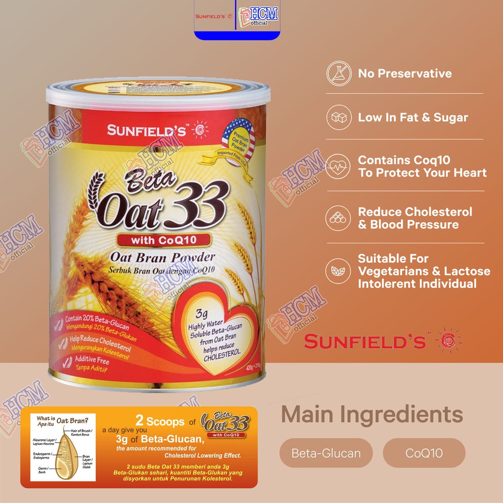 Shop Malaysia Sunfield S Beta Oat 33 With Coq10 Oat Bran Powder 420gm 210gm Shopee Singapore
