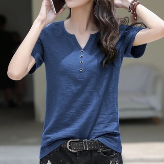 Summer Half Sleeve Women Modal Solid Loose V Neck Shirt Large Size Top Bottoming Ladies T Shirt