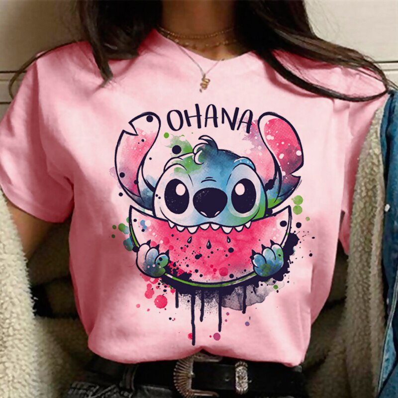 Kawaii Lilo Stitch T Shirt Women Kawaii Tops Funny Cartoon T-shirt ...