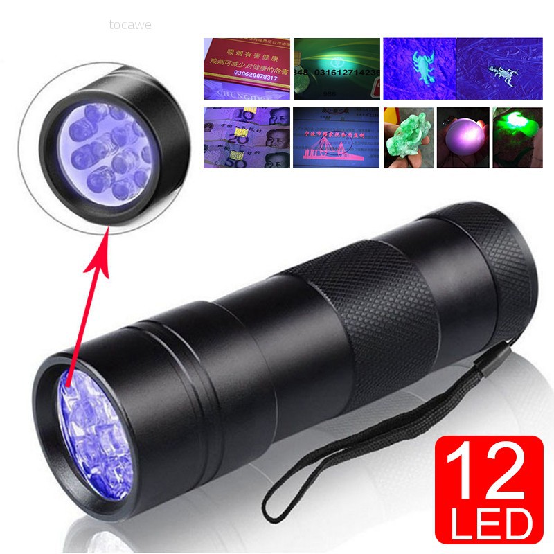 UV Torch 12 LED Ultraviolet Flashlight 395nm Purple Light for UV Resin